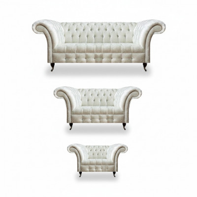 Witte Chesterfield stoffen banken woonkamer bankstel designer set 3-delig