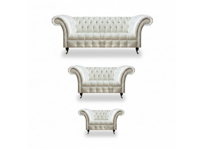 Witte Chesterfield stoffen banken woonkamer bankstel designer set 3-delig