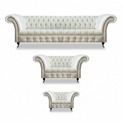 Witte Chesterfield textielset designer zitmeubelen gestoffeerde set