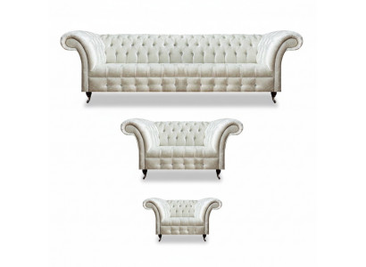 Witte Chesterfield textielset designer zitmeubelen gestoffeerde set