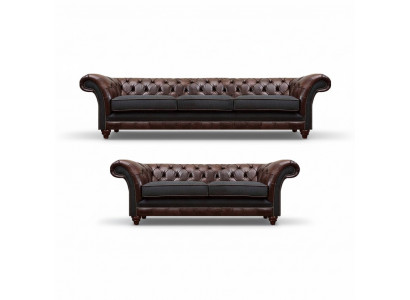 Chesterfield bruin-grijze woonkamer bankstel moderne sofa's 2-delig