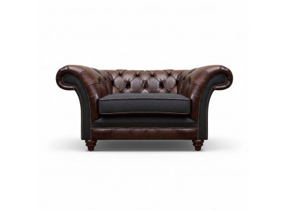 Chesterfield bruin-grijze fauteuil woonkamer eenzitter moderne elegante meubels