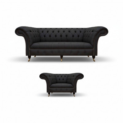 Chesterfield Zwart Stoffen Set Designer 3-Zits Bankstel 2-delig