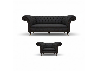Chesterfield Zwart Stoffen Set Designer 3-Zits Bankstel 2-delig