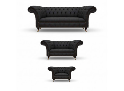 Chesterfield Zwarte Woonkamer Banken Complete Set 3-delige Set
