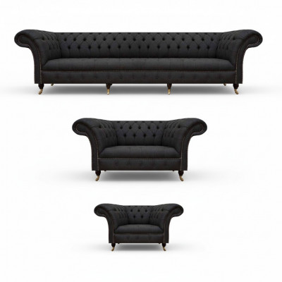 Compleet zwarte Chesterfield zitmeubelset designer tweezitter fauteuil
