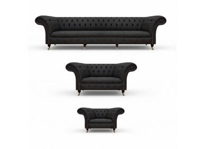 Compleet zwarte Chesterfield zitmeubelset designer tweezitter fauteuil