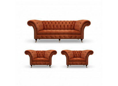 Woonkamer Bruine Chesterfield Set 2x Fauteuil 3-Zits 3-delig