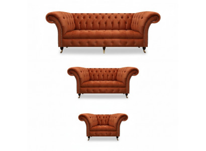 Bruine Chesterfield meubelset woonkamerset designer banken 3-delige set.