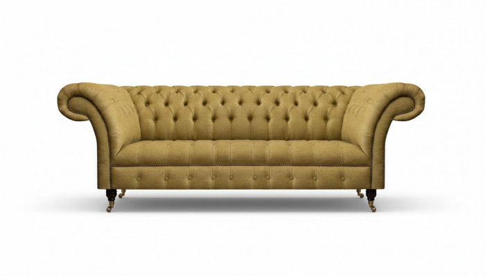 Chesterfield gele zitbank woonkamer driezitter luxe edele meubels