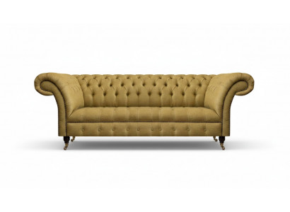 Chesterfield gele zitbank woonkamer driezitter luxe edele meubels