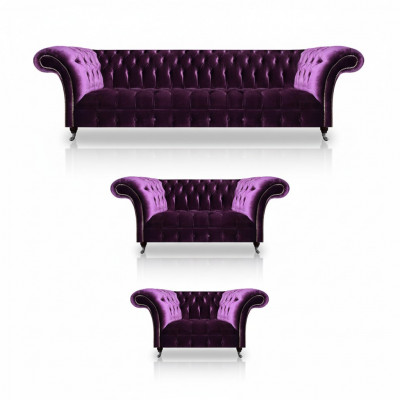 Moderne Chesterfield Paarse Bankstel Woonkamer Luxe Sofa's 3-delige Set