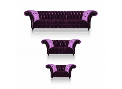 Moderne Chesterfield Paarse Bankstel Woonkamer Luxe Sofa's 3-delige Set