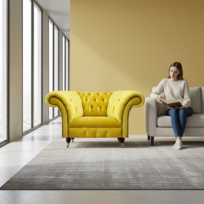 Luxe Chesterfield stoffen fauteuil woonkamer gestoffeerde eenzits fauteuil