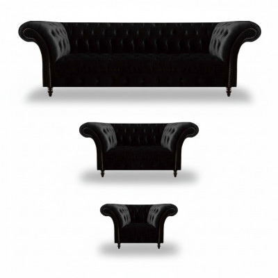 Zwarte textielbanken designer woonkamer luxe zitgroep meubelen 3-delig.