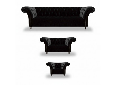 Zwarte textielbanken designer woonkamer luxe zitgroep meubelen 3-delig.