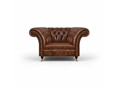 Chesterfield bruine lederen fauteuil woonkamer kunstlederen eenzitter meubel.