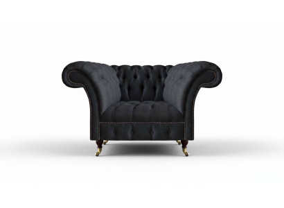 Woonkamer Chesterfield zwarte eenzits textielstoel chique fauteuil.