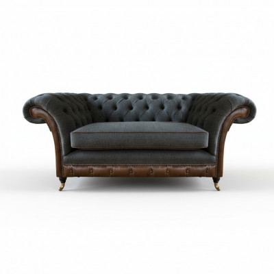 Bruin-grijze Chesterfield fauteuil woonkamer zitstoel textiel meubelen