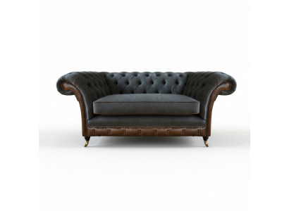 Bruin-grijze Chesterfield fauteuil woonkamer zitstoel textiel meubelen