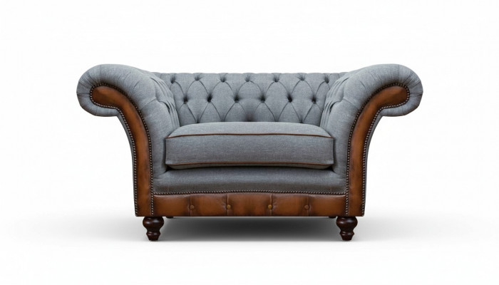 Chesterfield lichtgrijze fauteuil designer stoffen stoel textiel meubelen