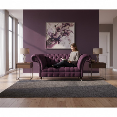 Lila Chesterfield gestoffeerde bank woonkamer designer tweezitsbank chique bank.