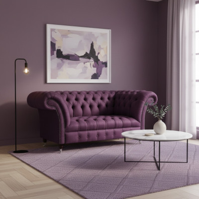 Lila Chesterfield gestoffeerde bank woonkamer designer tweezitsbank chique bank.