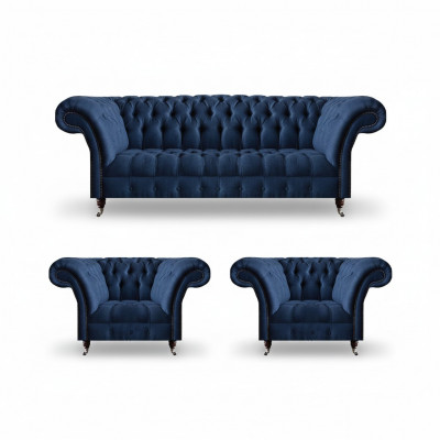 Luxueuze Chesterfield-set Moderne driezitsbank 2x stoffauteuils