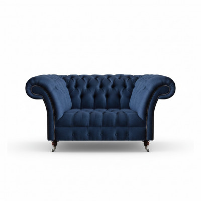 Elegante Chesterfield tweezits blauwe stoffen bank woonkamer sofas