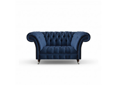Elegante Chesterfield tweezits blauwe stoffen bank woonkamer sofas