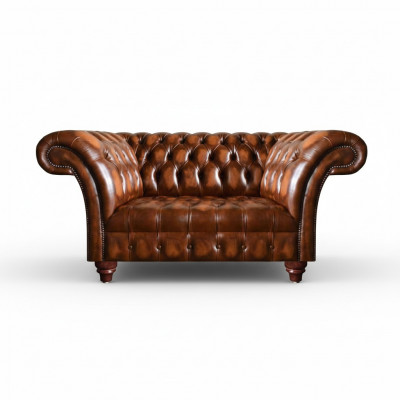 Edler Chesterfield Bruin Lederen Driezitsbank Woonkamer Zitbanken Nieuw