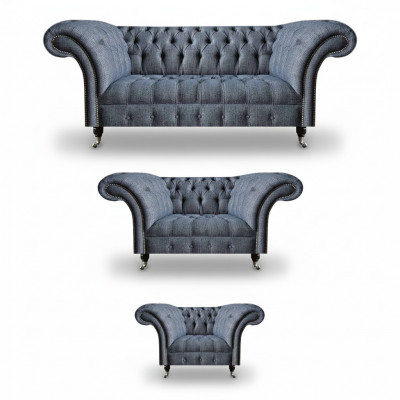 Woonkamer Chesterfield Set Designer Grijze Sofagarnituur Fauteuil 3-Zitsbank