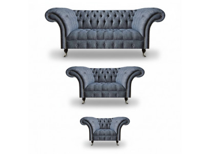 Woonkamer Chesterfield Set Designer Grijze Sofagarnituur Fauteuil 3-Zitsbank