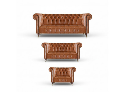 Bruine Chesterfield Leren Sofa's Designer Woonkamer Banken Meubelset 3-delig