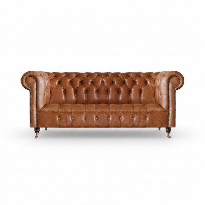 Chesterfield lederen zitmeubel bruine driezitter woonkamer edele sofa's
