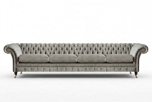 Lichtgrijze Chesterfield gestoffeerde sofa Designer 4-zitstextiel meubels.