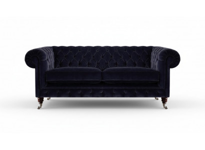 Donkerblauwe Chesterfield tweezitter woonkamer elegant stoffen bank couch