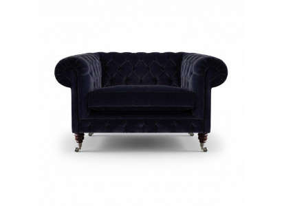 Donkerblauwe Chesterfield fauteuil woonkamer designer eenzitter zitmeubel