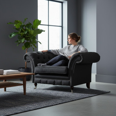Luxe zwarte Chesterfield eenzitter woonkamer gestoffeerde fauteuil