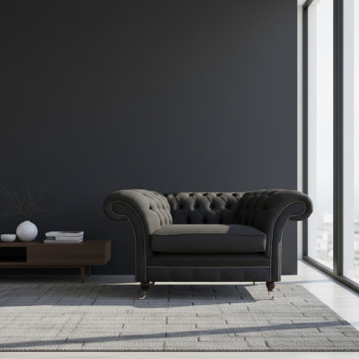 Luxe zwarte Chesterfield eenzitter woonkamer gestoffeerde fauteuil