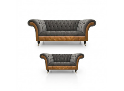 Lichtgrijs-Bruin Chesterfield Bankstel Elegante Zitmeubelen Moderne Set