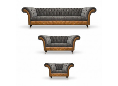 Grijs-Bruine Chesterfield Zithoek Bekledingsbanken Textiel Banken 3-delig