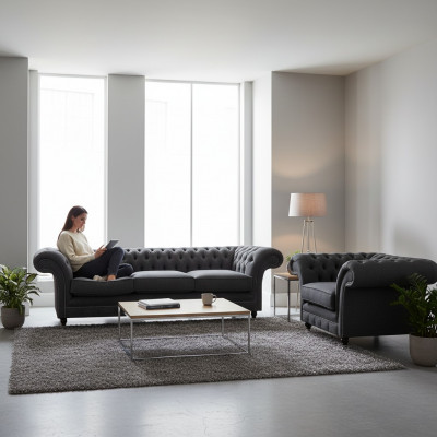 Chesterfield gestoffeerde zitbank designer 3-zits stijlvolle leunstoel.