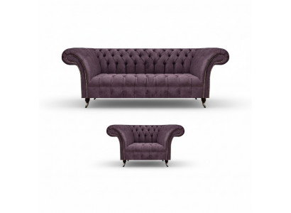 Chesterfield Lila Woonkamer Bankstel Elegante 3-Zits Textiel Fauteuil