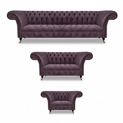 Chesterfield Lila Textielbanken Designer Beklede Banken 3-delige Set