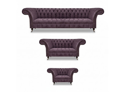 Chesterfield Lila Textielbanken Designer Beklede Banken 3-delige Set