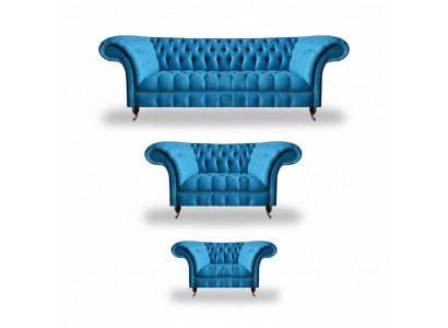 Chesterfield Lichtblauwe Designer Zitmeubels Elegante 3-Zits Tweezits 3-delig.