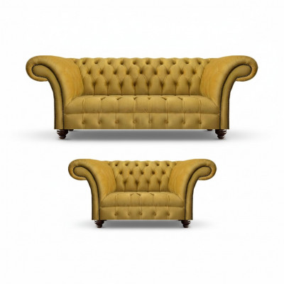Designer woonkamer modern geel bankstel set 2x banken Chesterfield