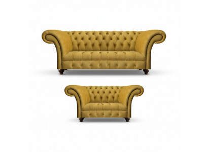 Designer woonkamer modern geel bankstel set 2x banken Chesterfield
