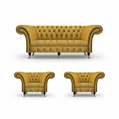Chesterfield Gele Zitgroep Designer Driezitsbank Elegante Fauteuils 3-delig